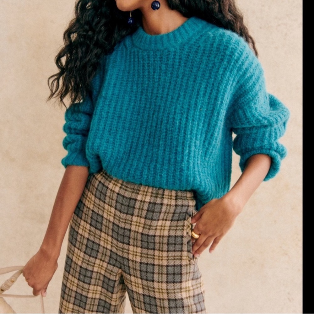 Sezane Vibrant Blue Crew Neck Sweater